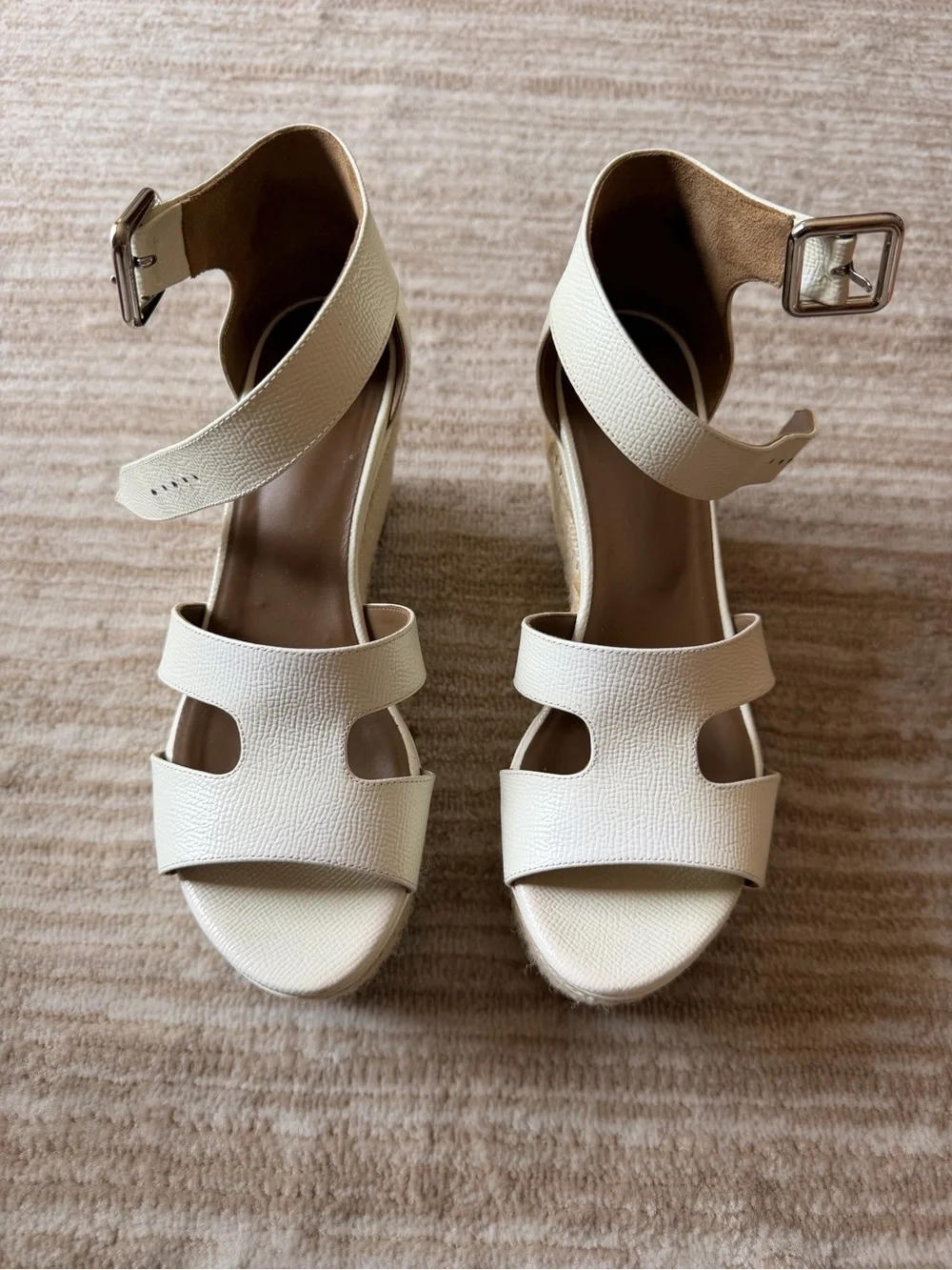 Hermes Women’s white Ankle-Strap Wedge Sandals